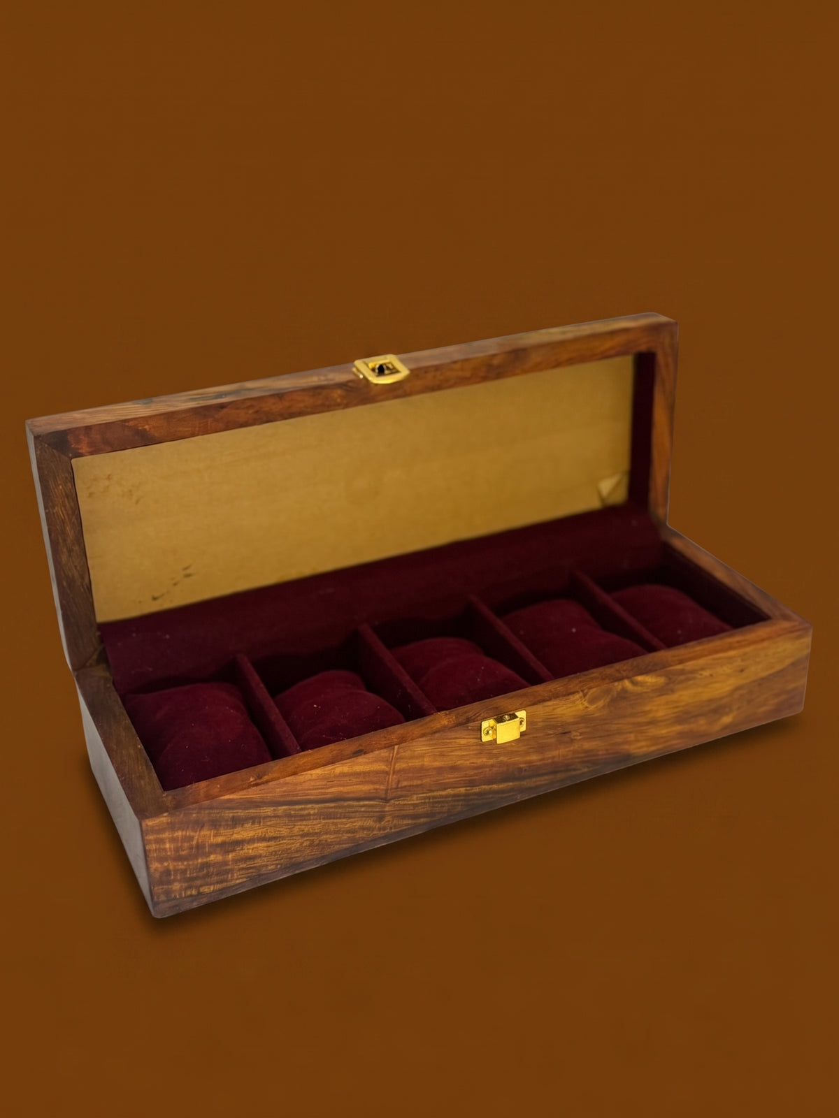 Heritage Hand-Carved Wooden Watch Display Box – 5 Slot Luxury Organizer