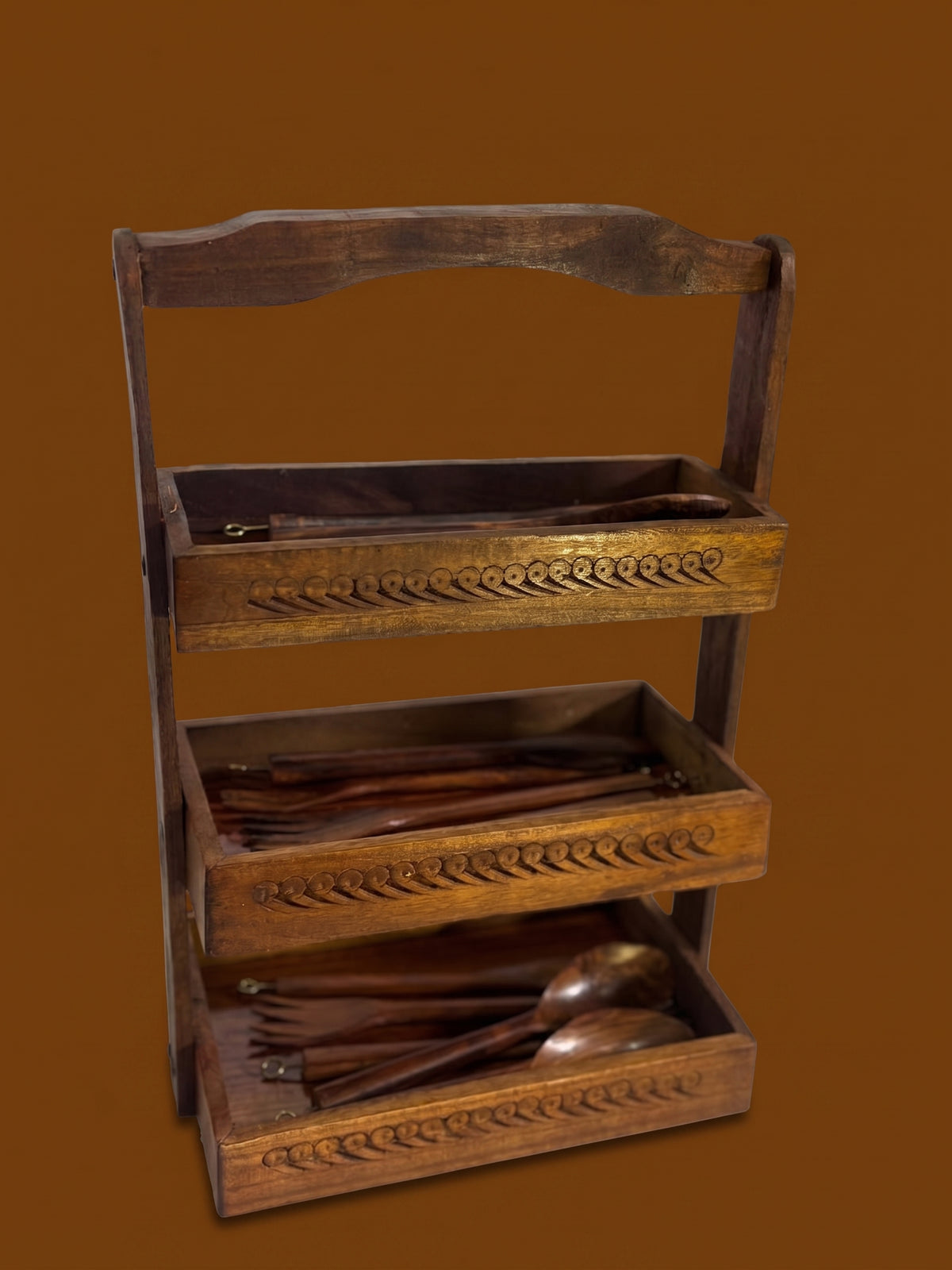 3-tier handcrafted wooden spoon stand