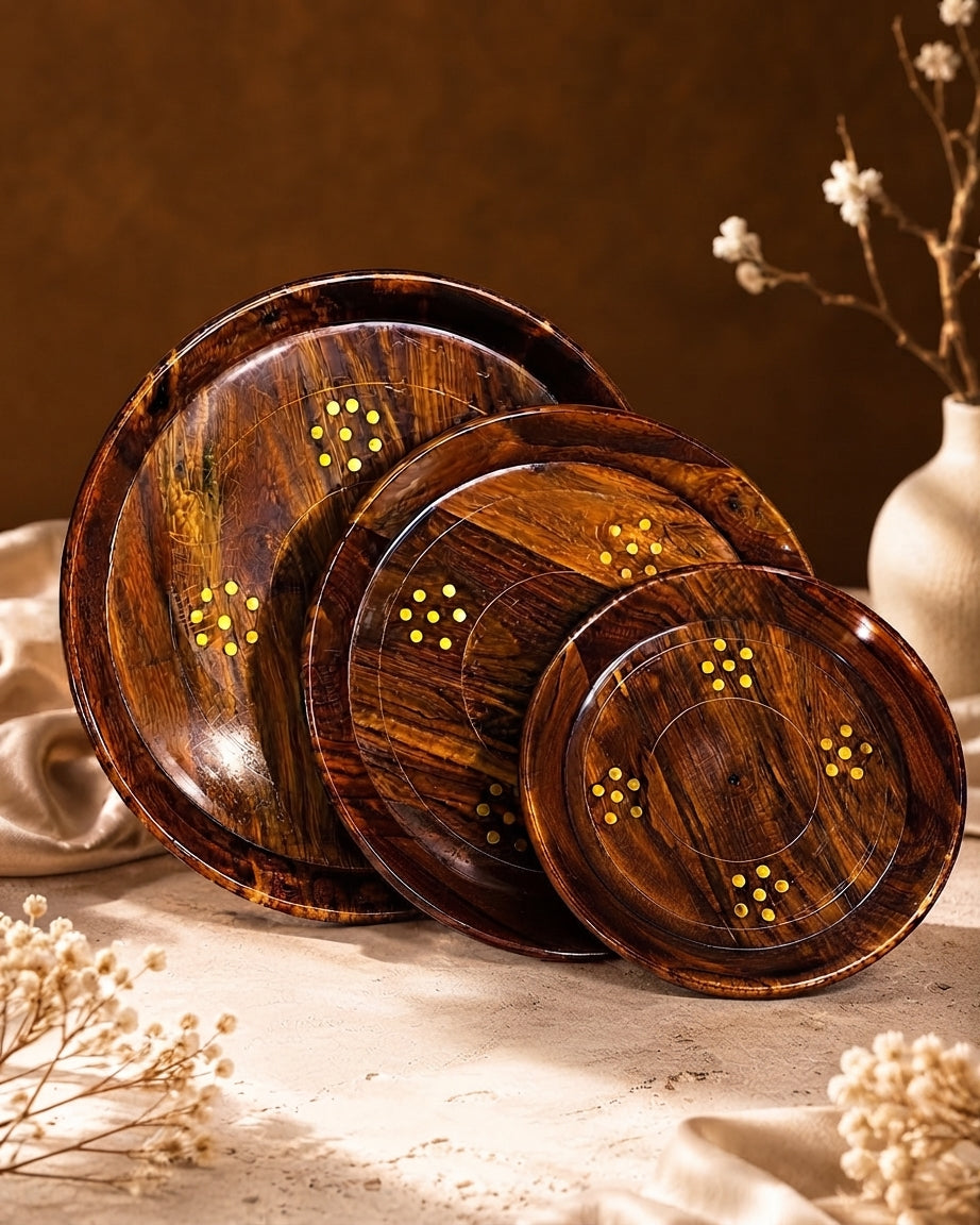 Round Wooden Tray Set (3-Piece)