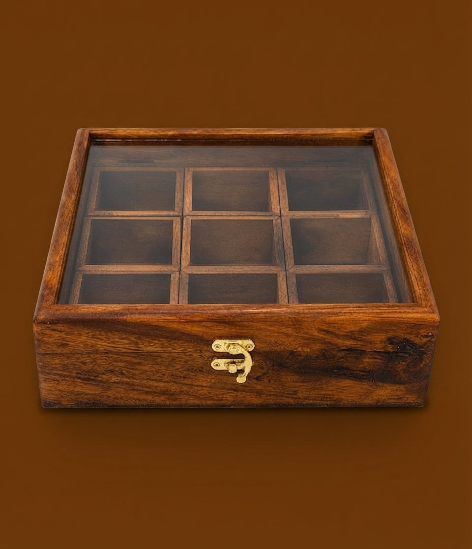 Wooden 9-Compartment Masala Box