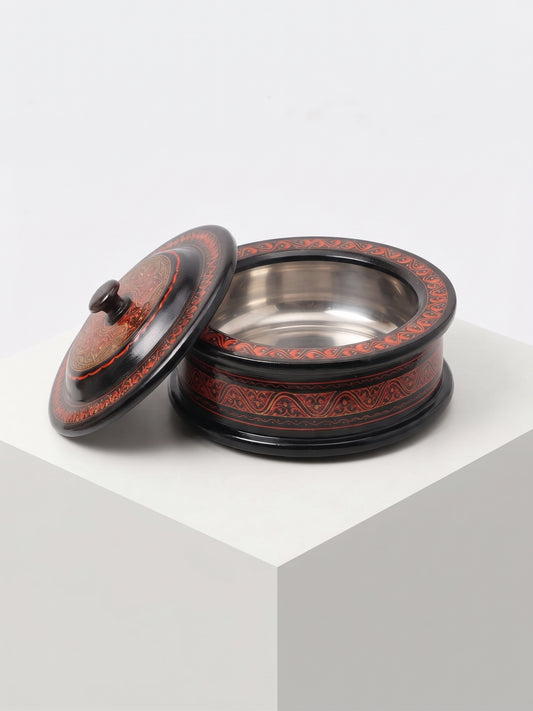 Hotpot | Traditional Black & Red  Art Design with Steel Bowl
