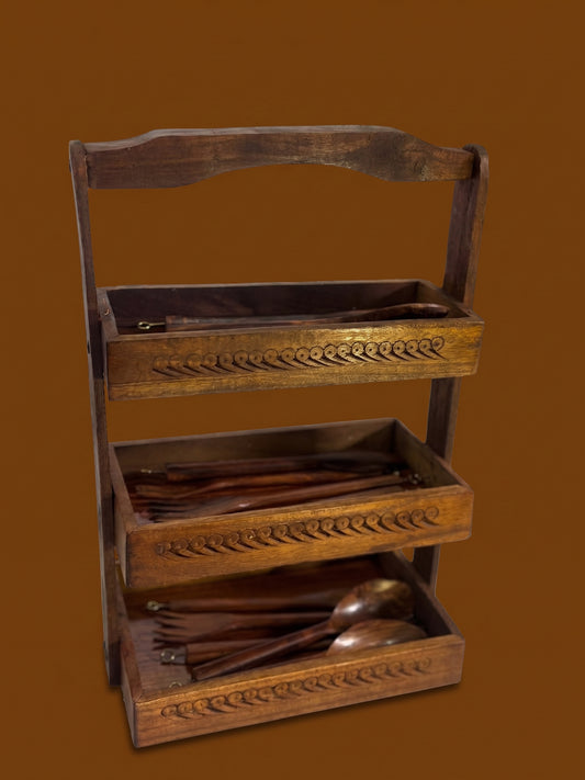 3-tier handcrafted wooden spoon stand