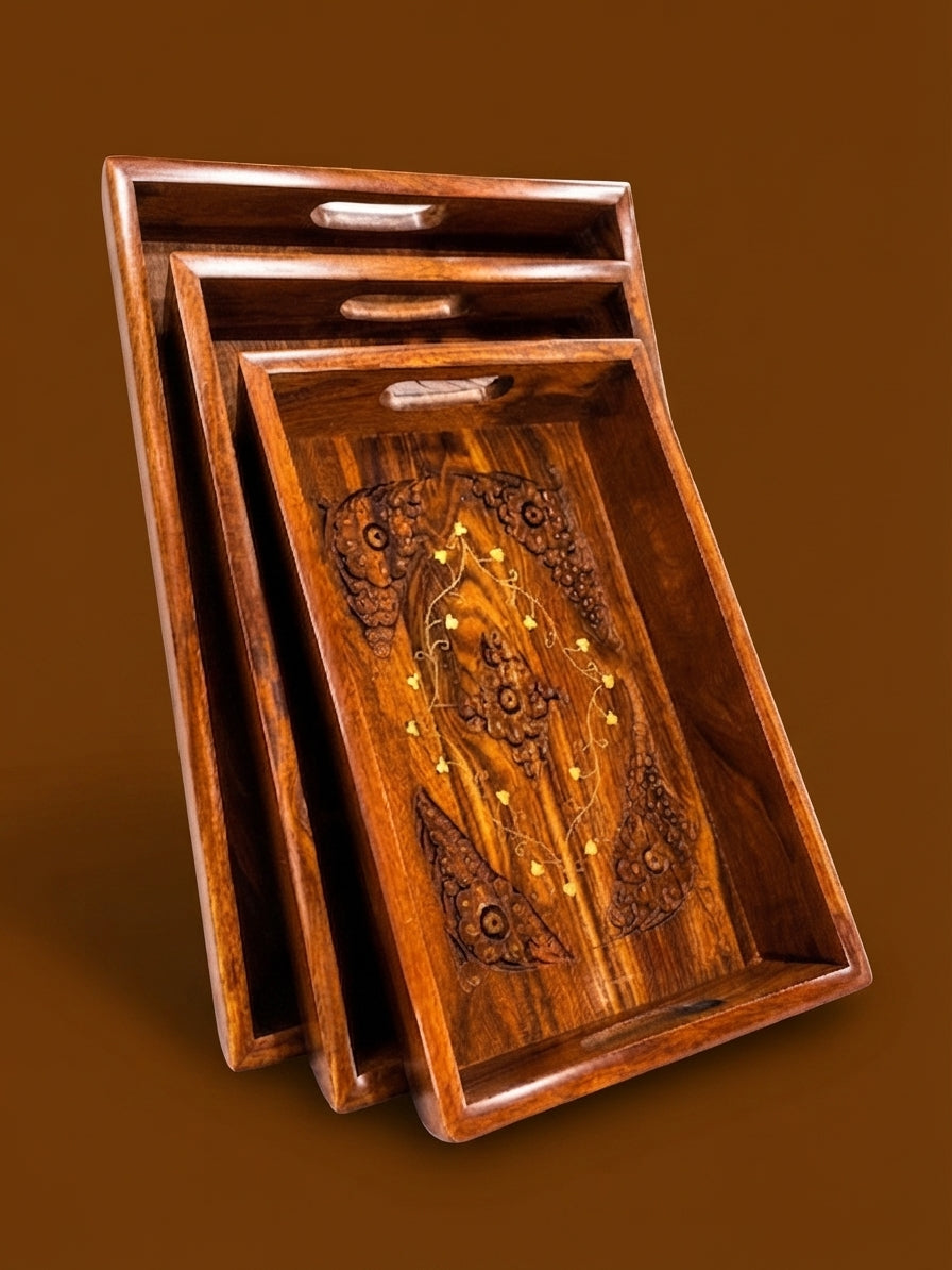 Wooden Classic Serving Tray Set