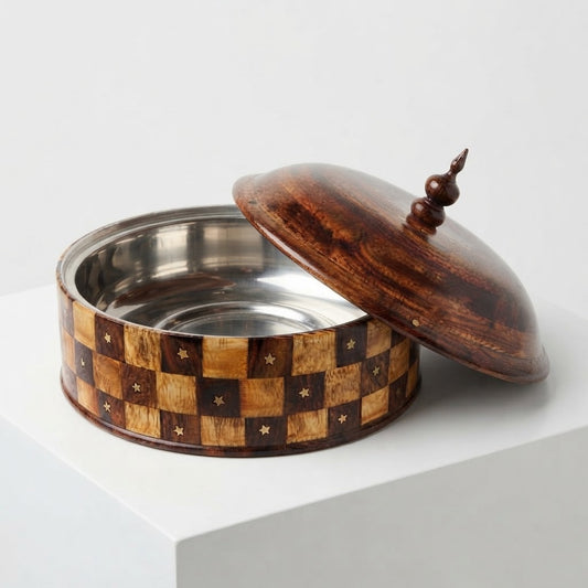 Wooden Hotpot tukri brass work with stainless steel